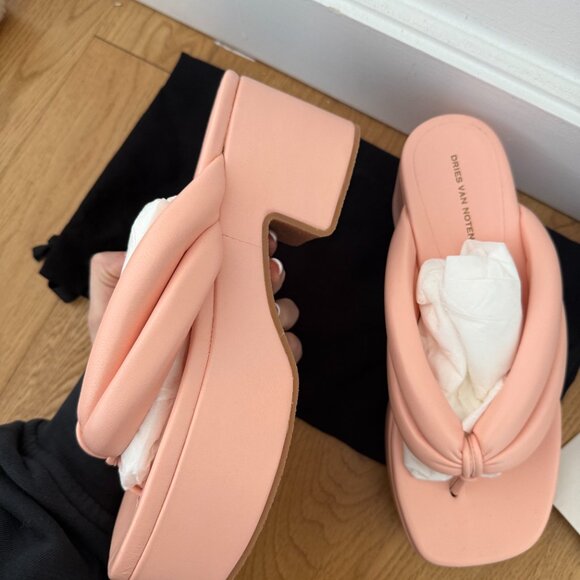 NWT Dries Van Noten Platform Flip Flop Padded Leather Straps Light Pink Sz 37.5 - Picture 6 of 10